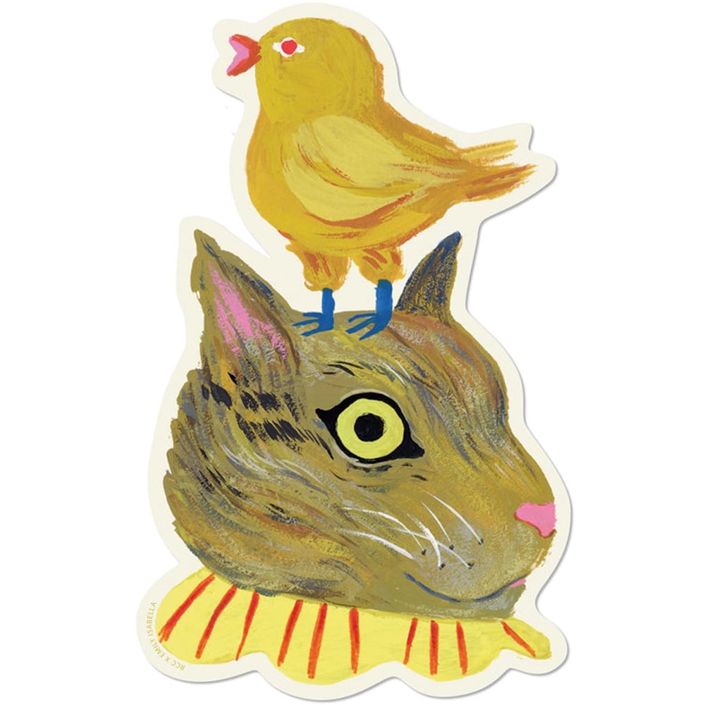 Red Cap Cards Cat Bird Sticker (1 pc) 