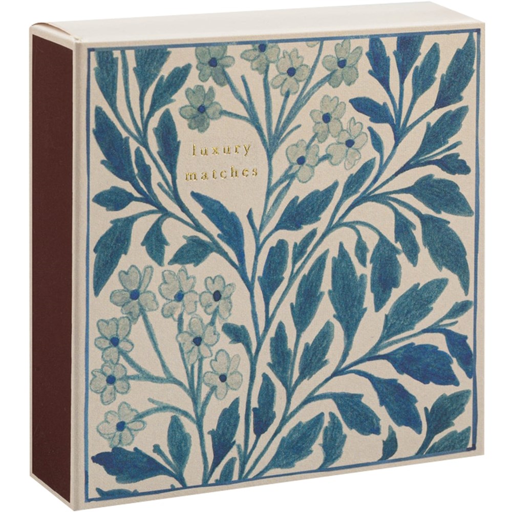 Archivist Blue Floral Matchbox (1 box) - product shown at angle. 