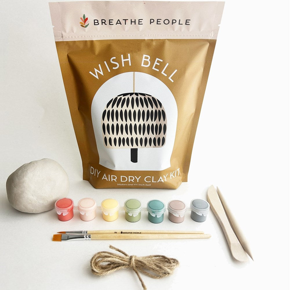 Breathe People DIY Air Dry Clay Kit – Make Your Own Wish Bell (1 kit) - product shown with all parts included. 