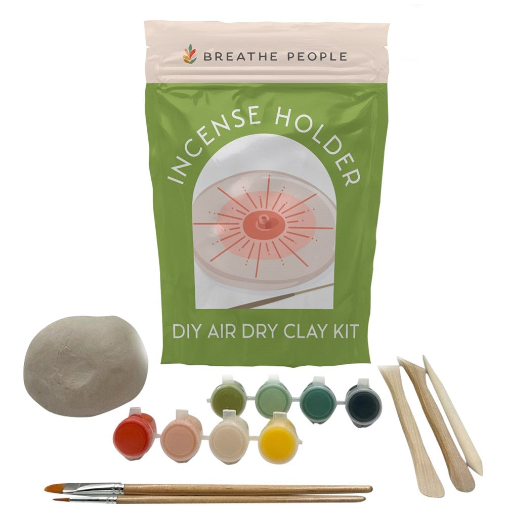Breathe People DIY Air Dry Clay Kit – Make Your Own Incense Holder (1 kit) - product shown with everything thats included. 