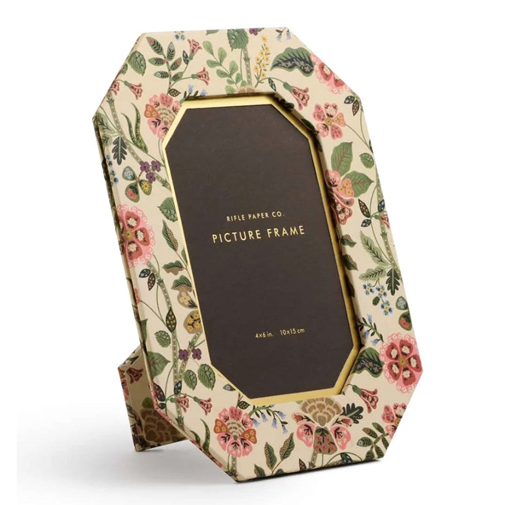 Rifle Paper Co. Gracie Paper Wrapped Picture Frame (1 pc) - product shown with kickstand and at angle. 
