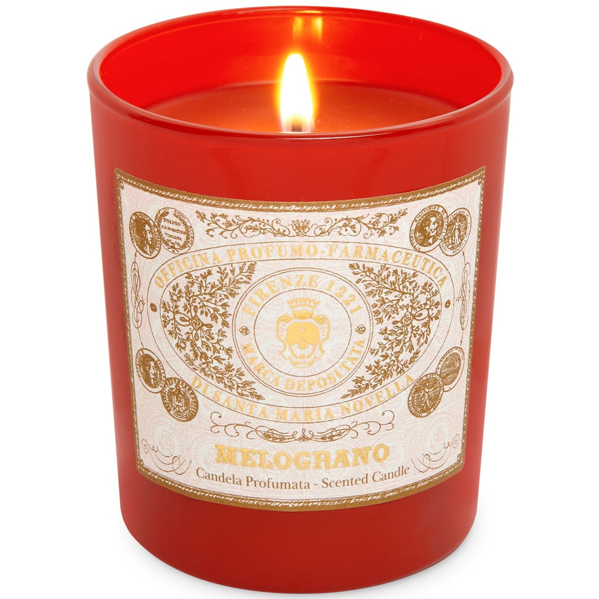 Santa Maria Novella Melograno Scented Candle (250 g) - product shown lit. 