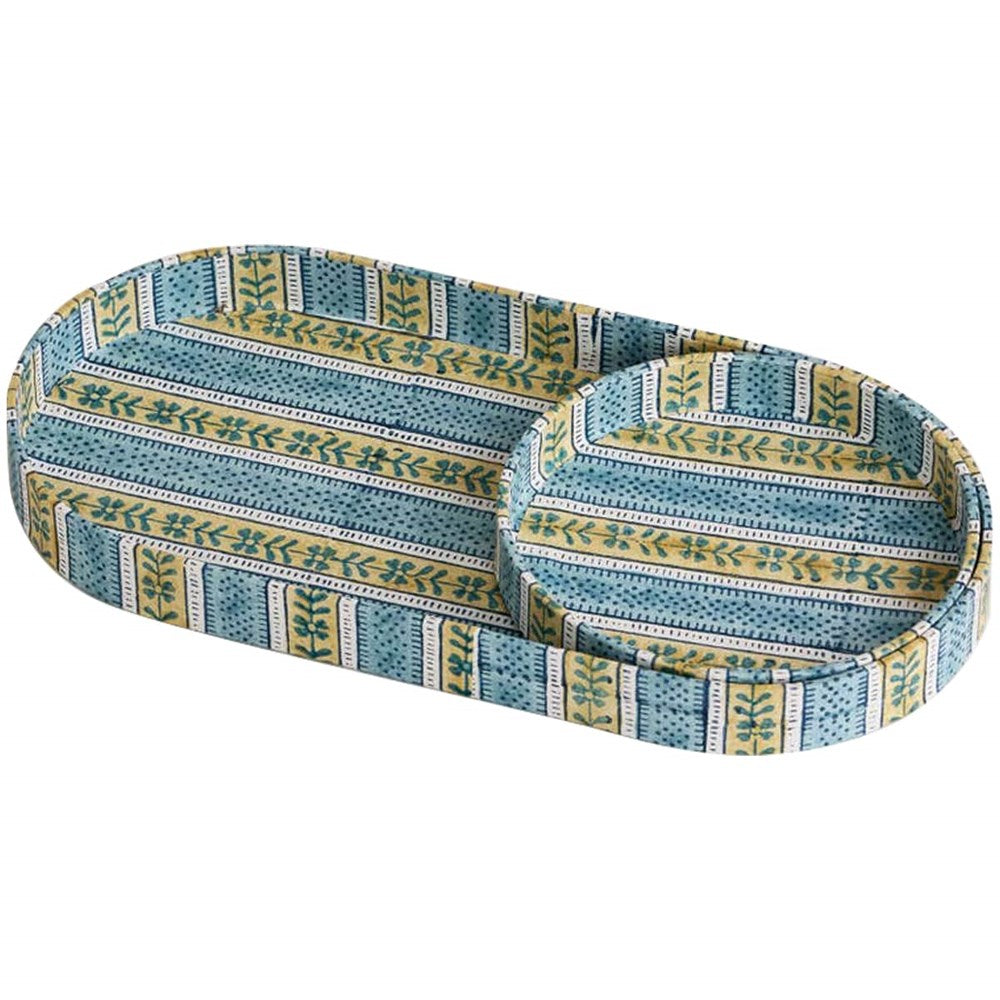 Craft Boat Block Printed Desk Tray Set – Floral Stripe Blue (2 pc) 