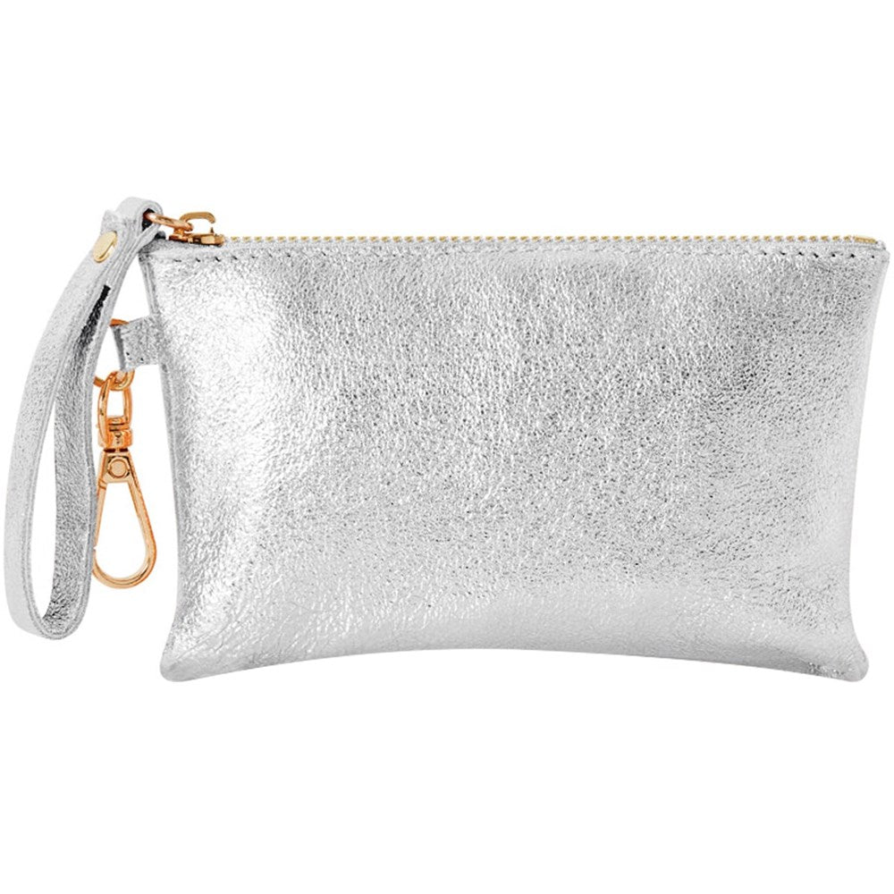 Montte Di Jinne Italian Handmade Leather Coin Bag with Wrist Strap – Silver (1 pc)