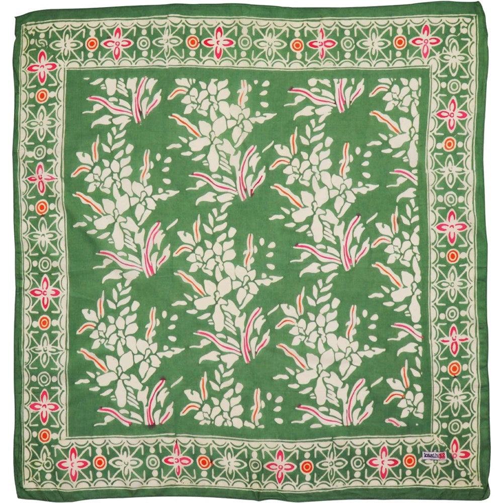 Kasih Co-op Hand Dyed Batik Bandana - Green Garland, Pink (1 pc)