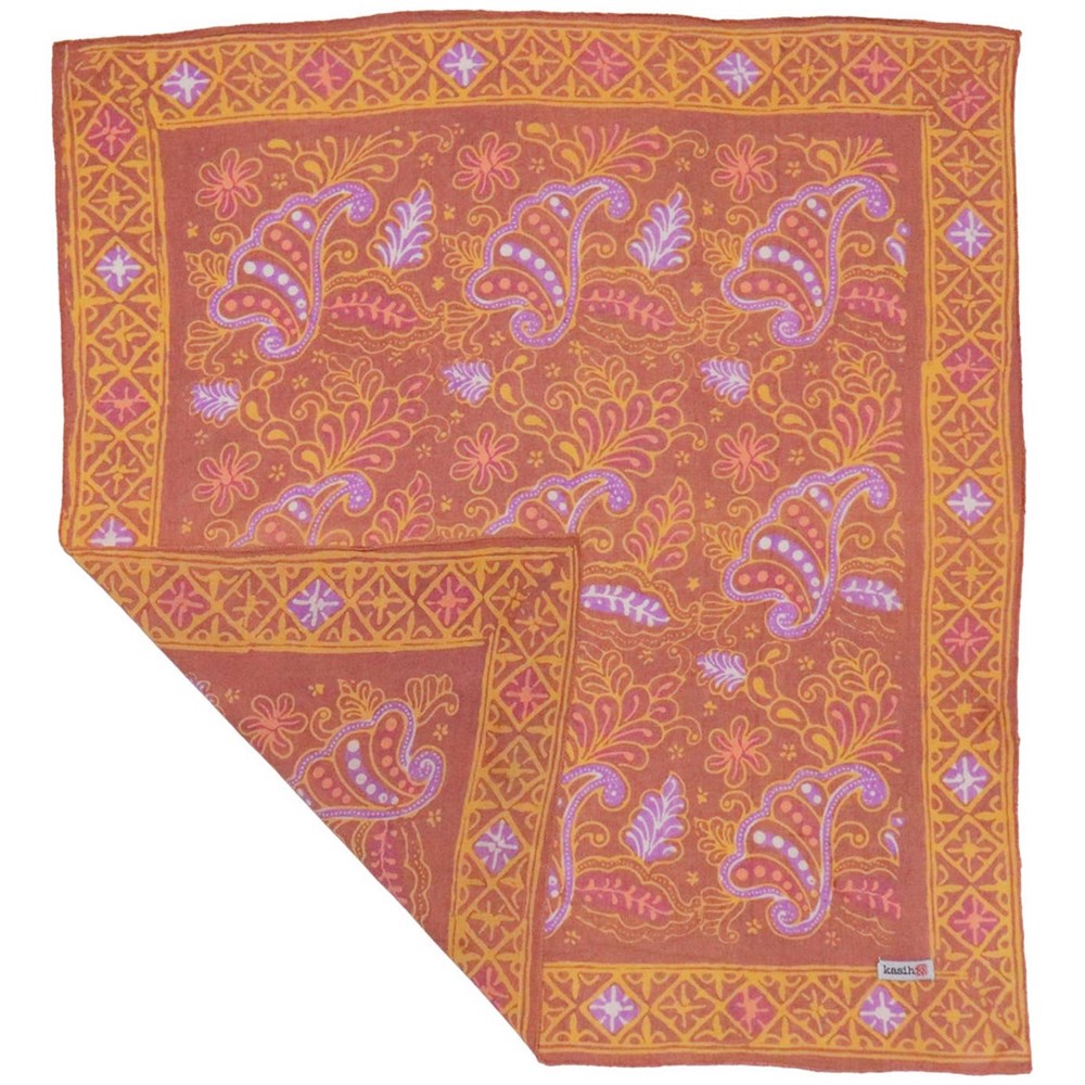 Kasih Co-op Hand Dyed Batik Bandana - Dusky Fern, Pink, Yellow, Purple (1 pc) - product shown folded. 