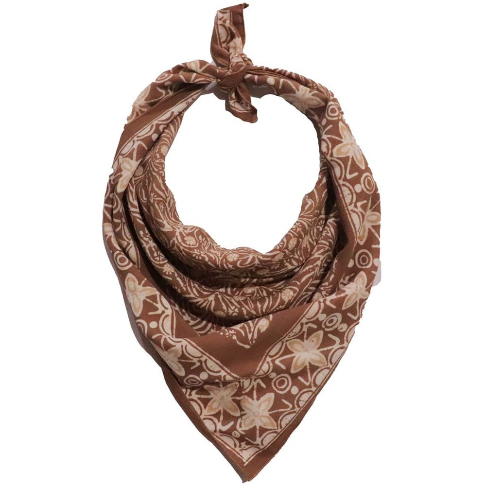 Kasih Co-op Hand Dyed Batik Bandana - Mocha Perfection, Brown, Mocha Mousse (1 pc) - product shown styled. 
