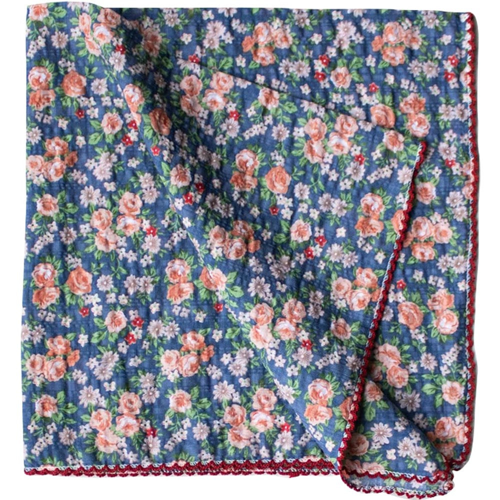 Tiepology Rose Garden Cotton Scarf - Denim & Coral - Green (1 pc)