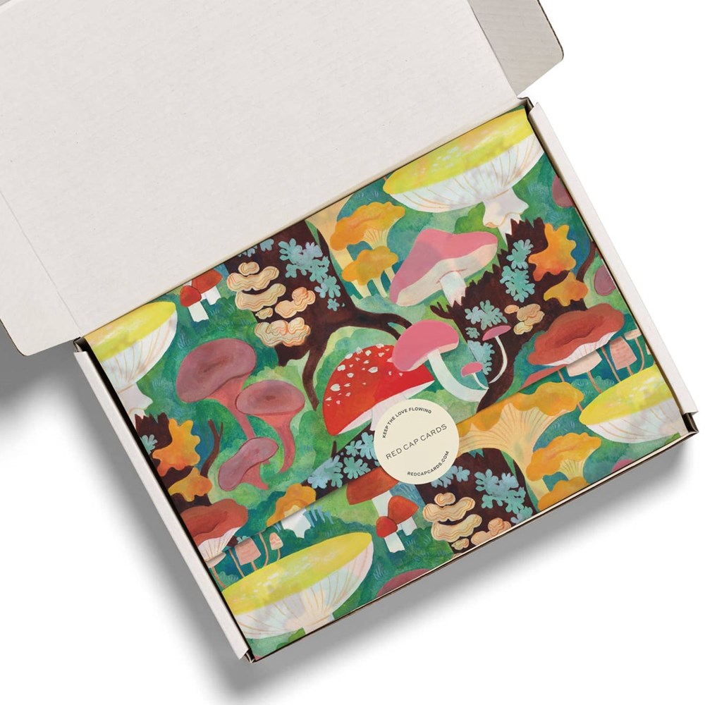 Red Cap Cards Woodland Mushrooms Tissue Paper (5 pcs) - product shown used as wrapping. 