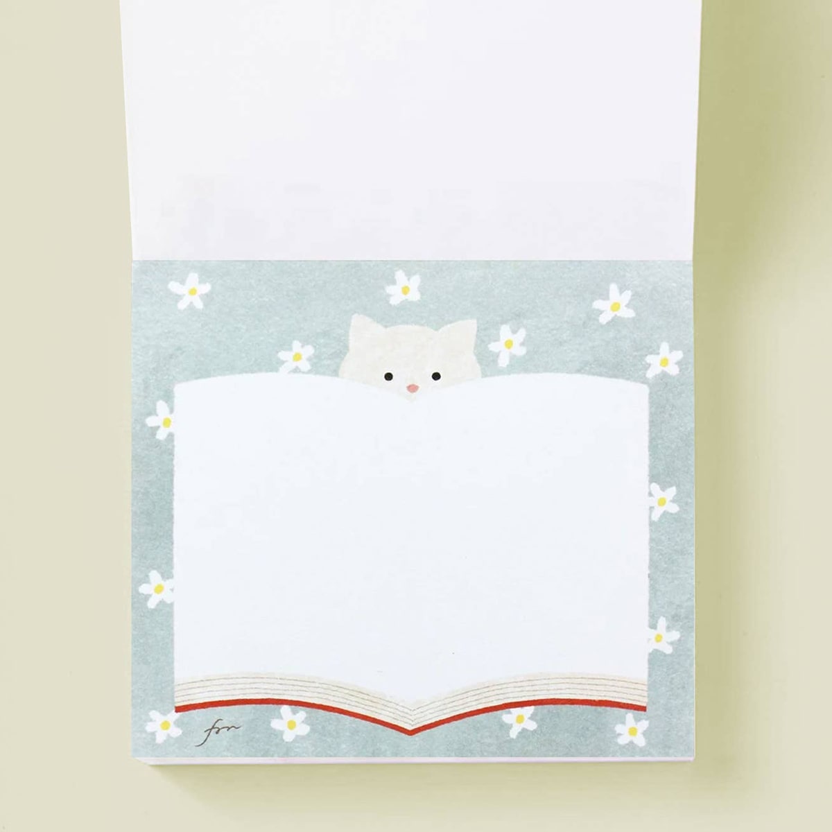 Her Winter Flowers Block Memo - Meow (1 pc) - product shown open to page.