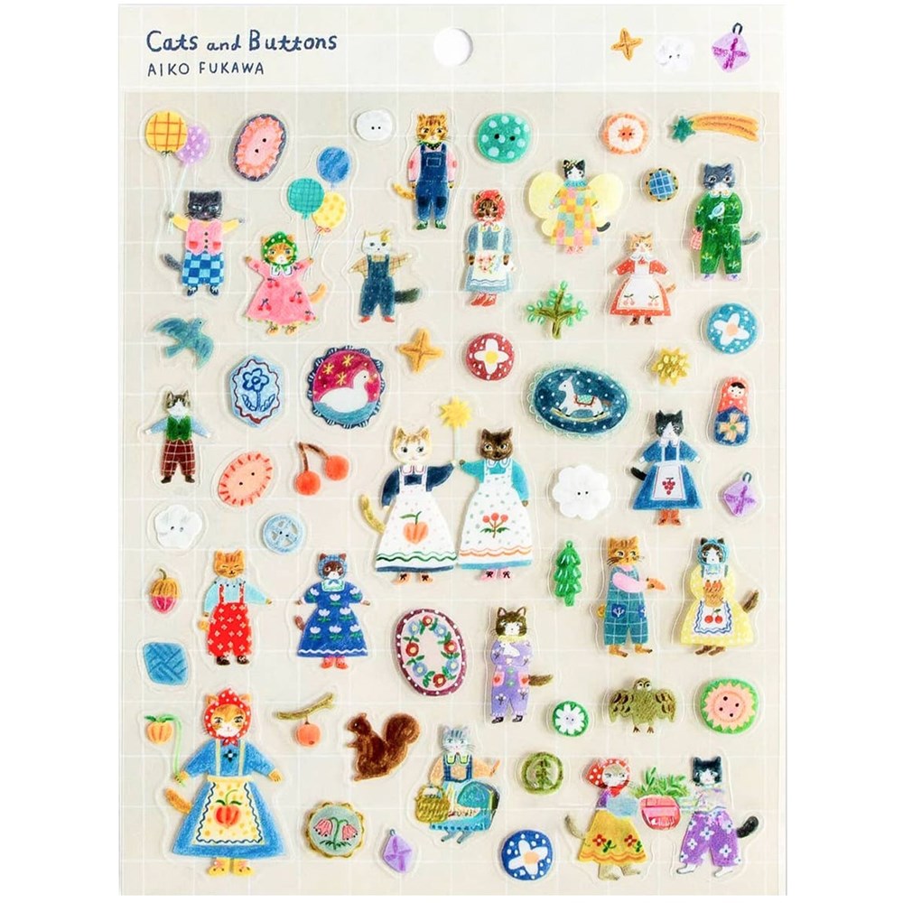Her Winter Flowers Cats and Buttons Sticker Sheet (1 sheet)