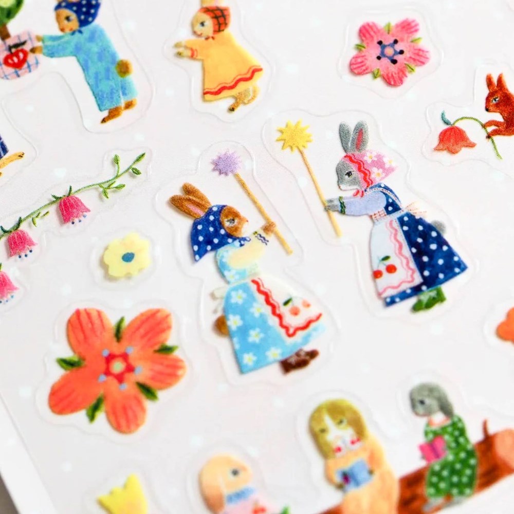 Her Winter Flowers Rabbit Garden Sticker Sheet (1 sheet) - product shown close up. 