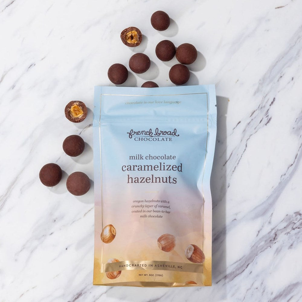 French Broad Chocolate Milk Chocolate-Covered Caramelized Hazelnuts (6 oz)
