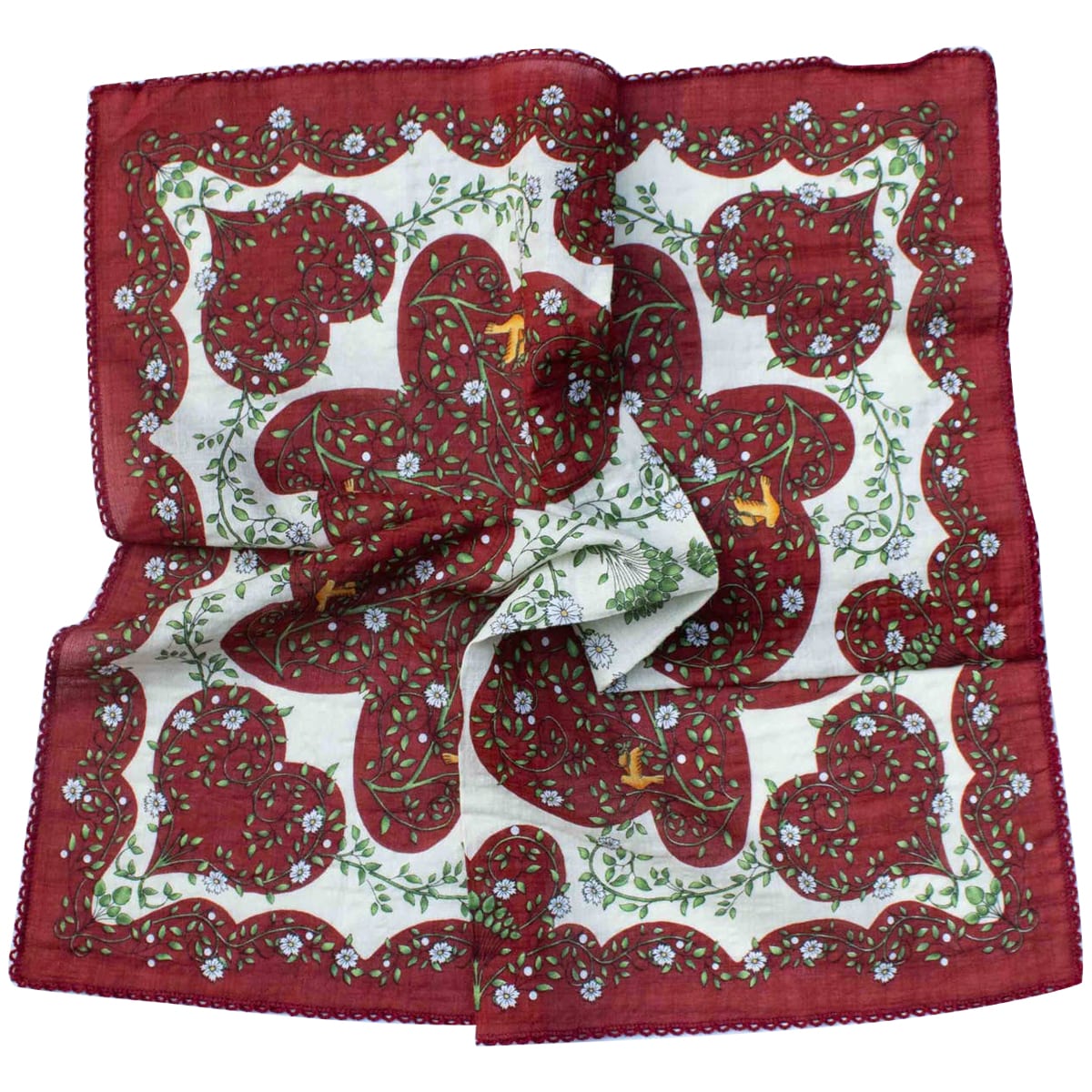 Tiepology Bird & Vine Cotton Rayon Scarf - Wine (1 pc)