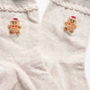 Tiepology Christmas Cozy Crew Socks - Beige, English (1 pair) - product shown zoomed in. 
