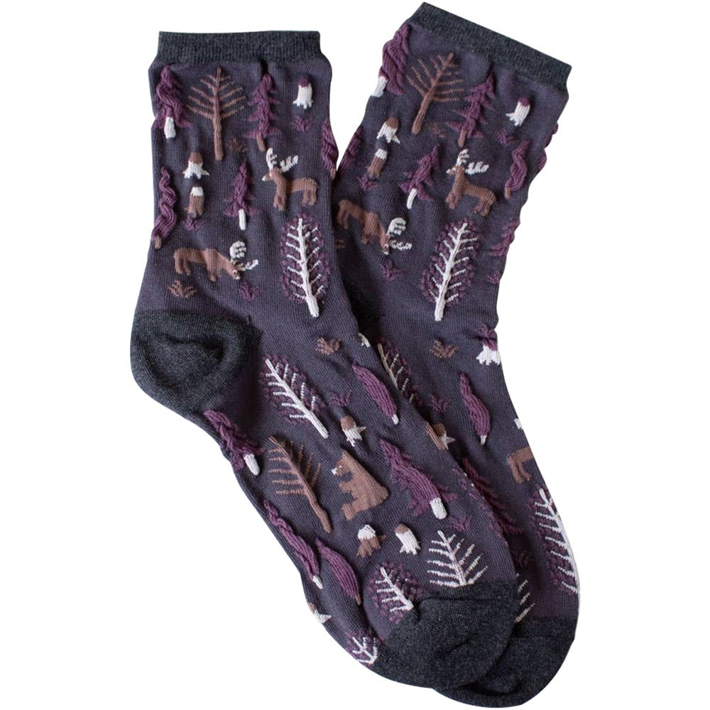 Tiepology Winter Forest Casual Socks - Charcoal/Maroon (1 pair)