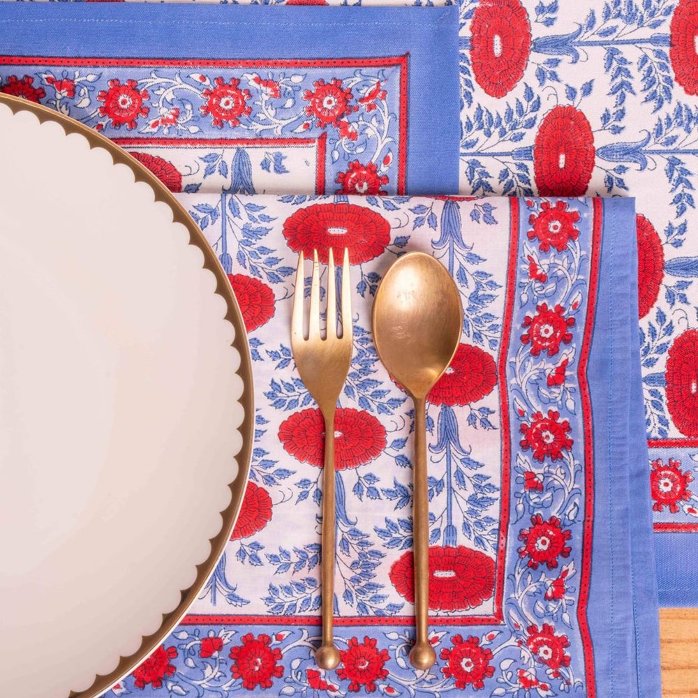 Inner Child Araminta Blockprint Napkin Set (4 pcs) - product shown laid out on table. 