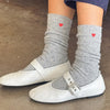 Le Bon Shoppe Embroidered Snow Socks - Cookies and Cream (1 pair) - product shown styled with white shoes. 