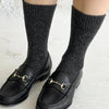 Le Bon Shoppe Cashmere Pointelle Socks - Charcoal (1 pair) - product shown styled in black loafers. 