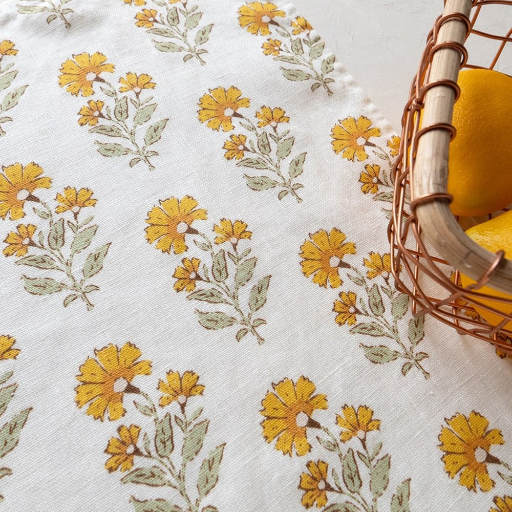 Close up of Jess Hobbs Studio Linen Tea Towel - Marigold Yellow Ochre (1 pc)