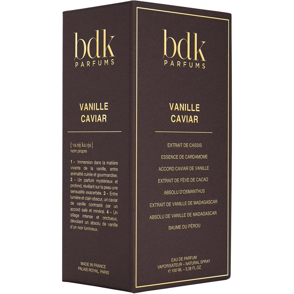 BDK Parfums Vanille Caviar Eau de Parfum (100 ml) - product shown in gold and brown box. 