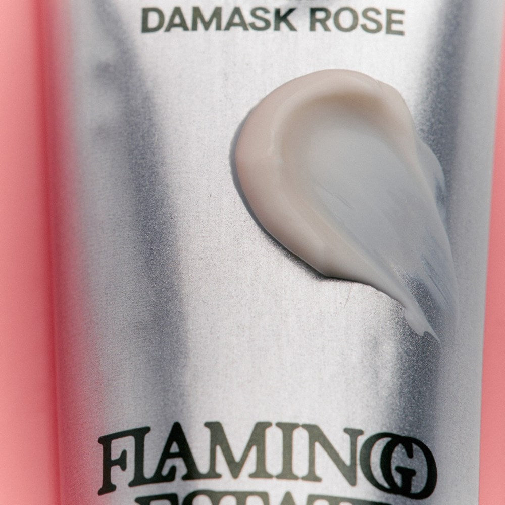 Flamingo Estate Organics Jasmine Damask Rose Rich Cream (74 ml) - product swatch shown.