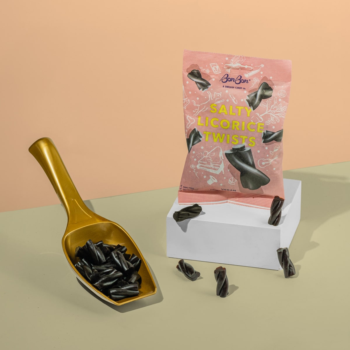 Lifestyle shot of BonBon NYC Salty Licorice Twists (4.2 oz)