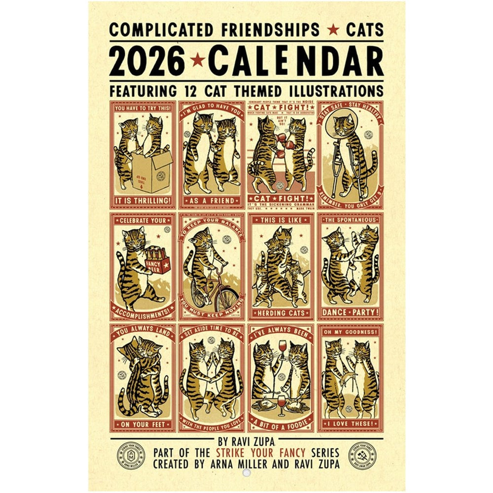 Ravi Zupa Arts Complicated Friendships Cat 2026 Calendar (1 pc) back showing all art for each month