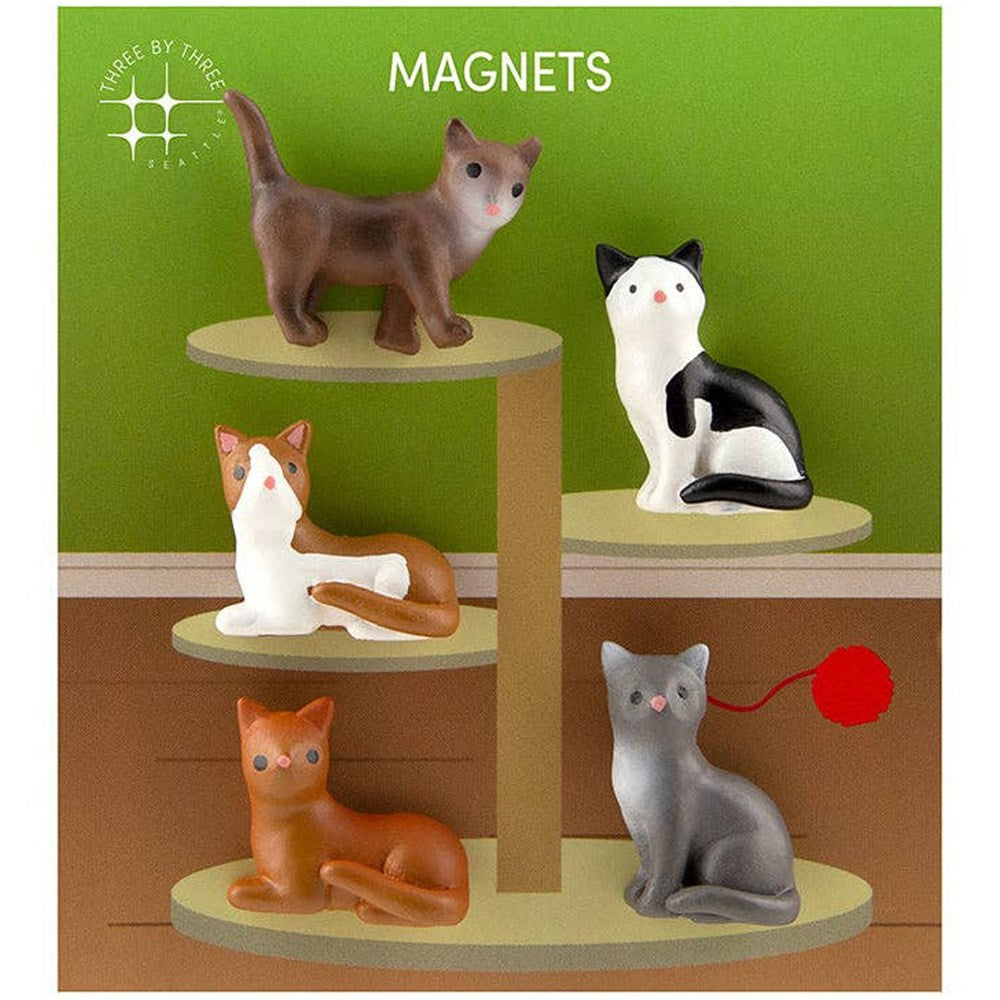 Three by Three Seattle Colorful Cat Magnets (5 pcs) - product shown in packaging. 