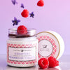 Confiture Parisienne Raspberry Violet Jam (250 g) - product shown in jar with raspberries and violet flowers. 
