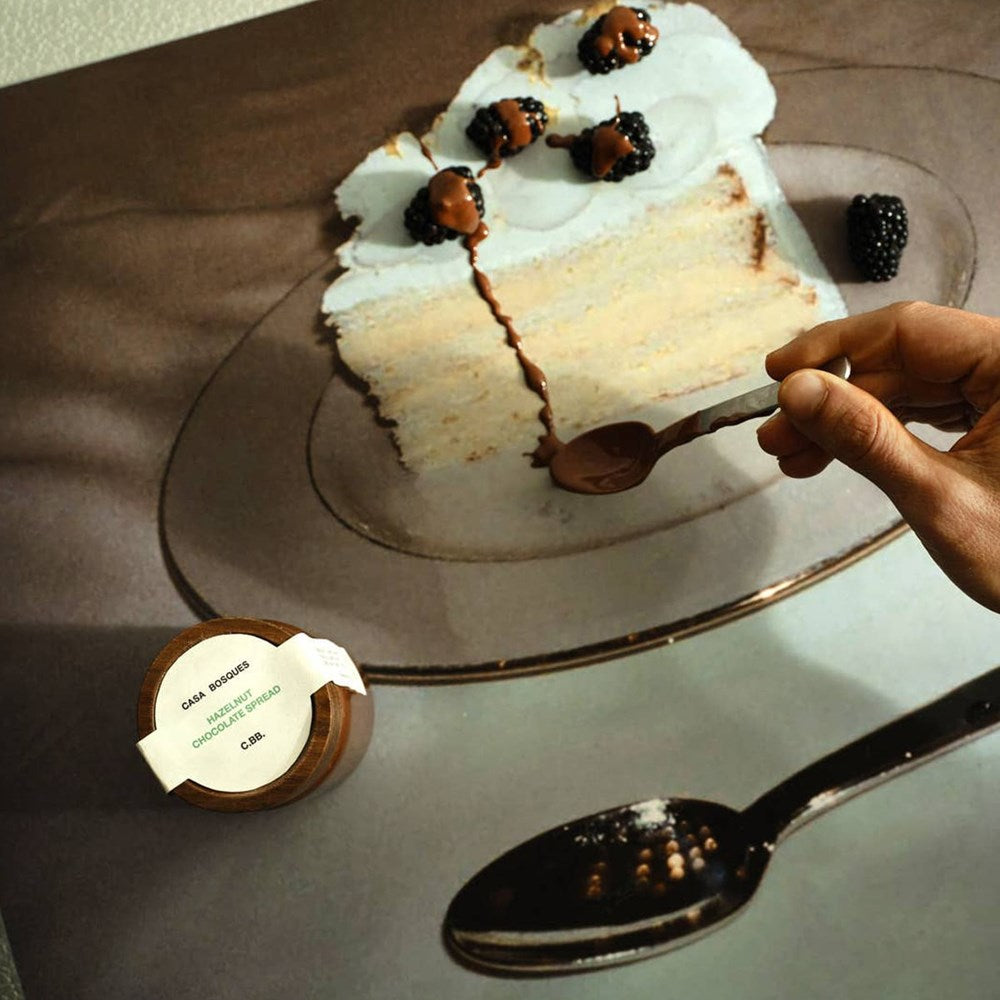 Casa Bosques Hazelnut Chocolate Spread (8 oz) - product shown on cake.
