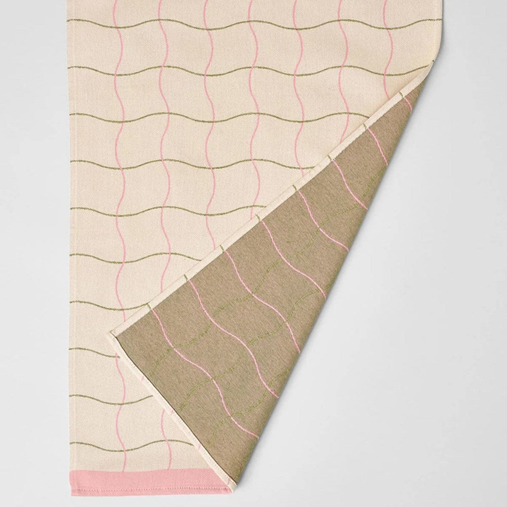 Wrap Wave Grid Cotton Tea Towel (1 pc) shown front and part of back side folded over