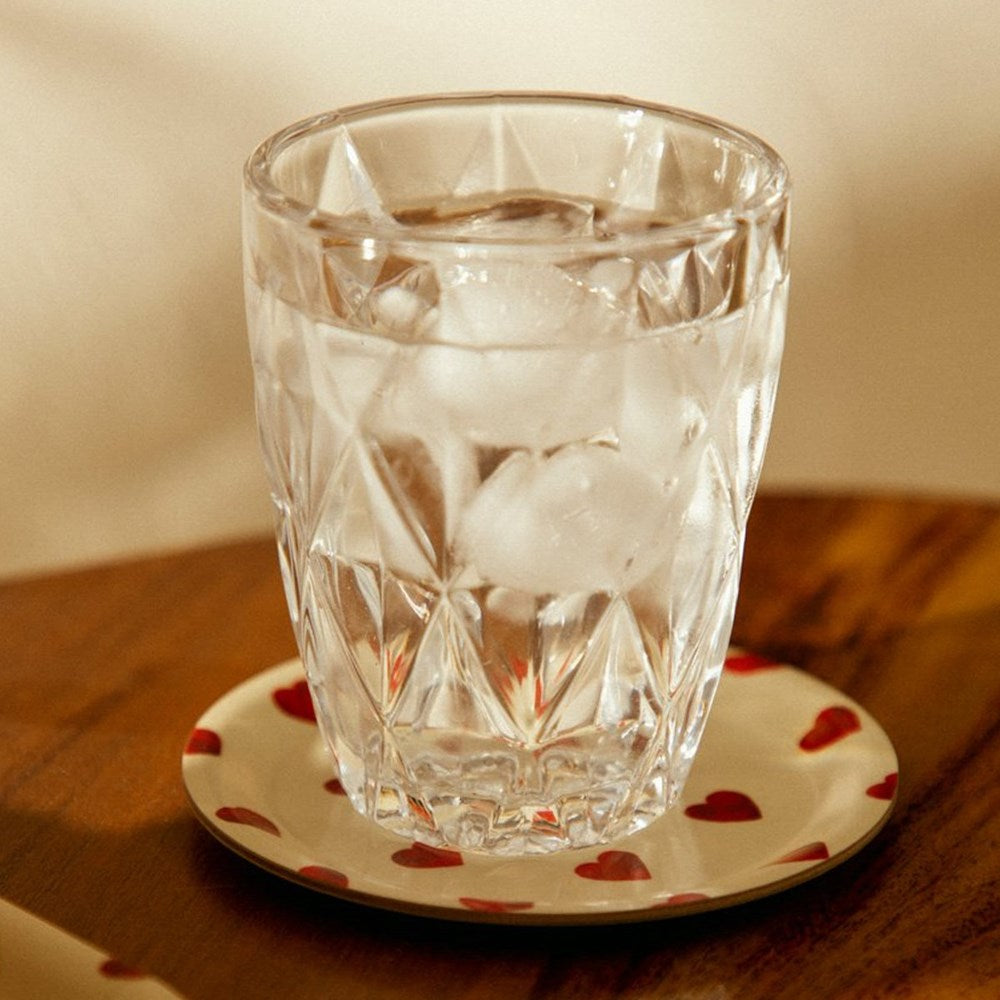 All The Ways To Say Heart Coaster Duo (2 pcs) - product shown under a glass. 