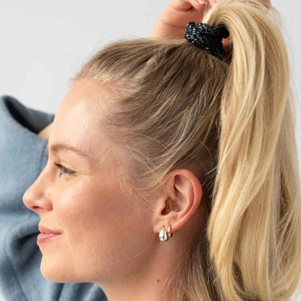 France Luxe Grab & Go Ponytail Holders Set - Black Metallic (15 pcs) - product shown in models hair.