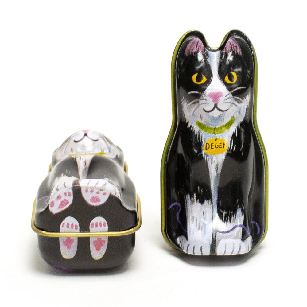 DEGEN Black Cat Tin - Barber Cord (2 pcs) - product shown at different angles.