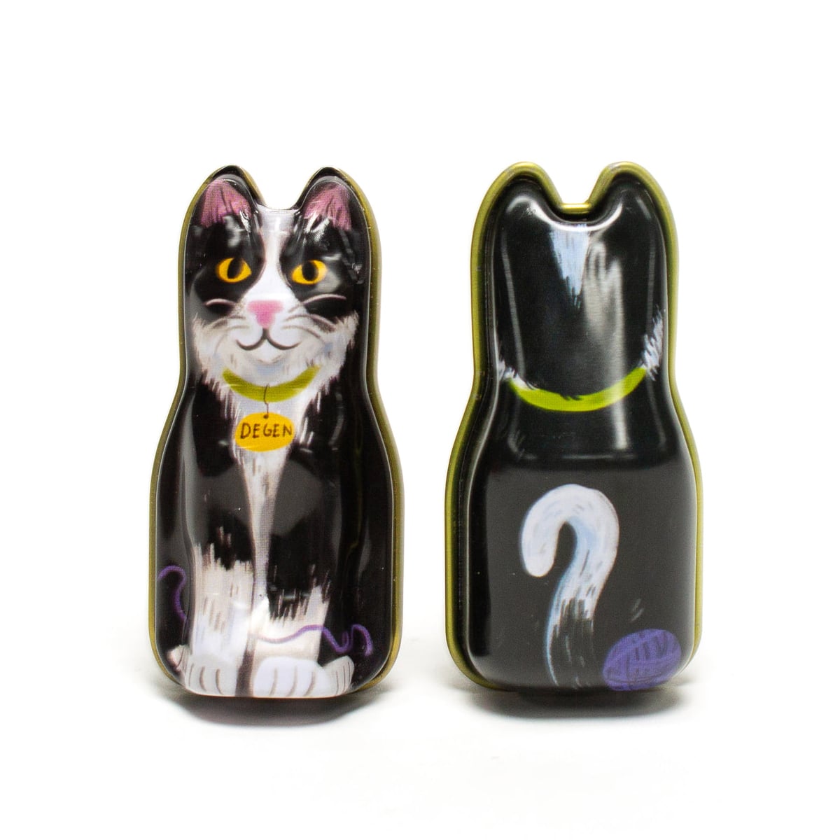 DEGEN Black Cat Tin - Barber Cord (2 pcs) - product shown at different angles.