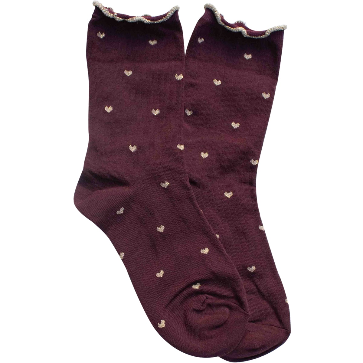 Tiepology Mini Heart Ruffle Socks - Wine/Gold (1 pair)