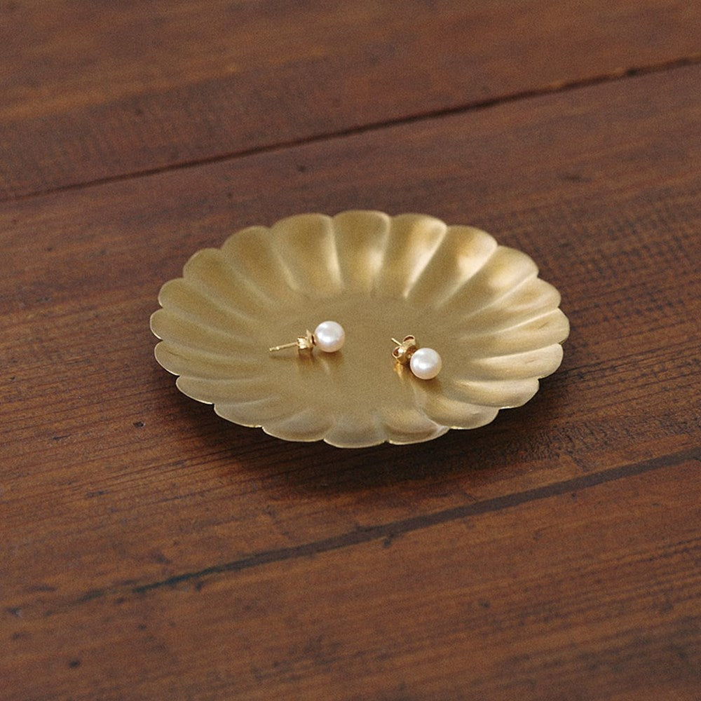 Fog Linen Work Brass Petal Plate - Small (1 pc) - product shown with jewelry. 