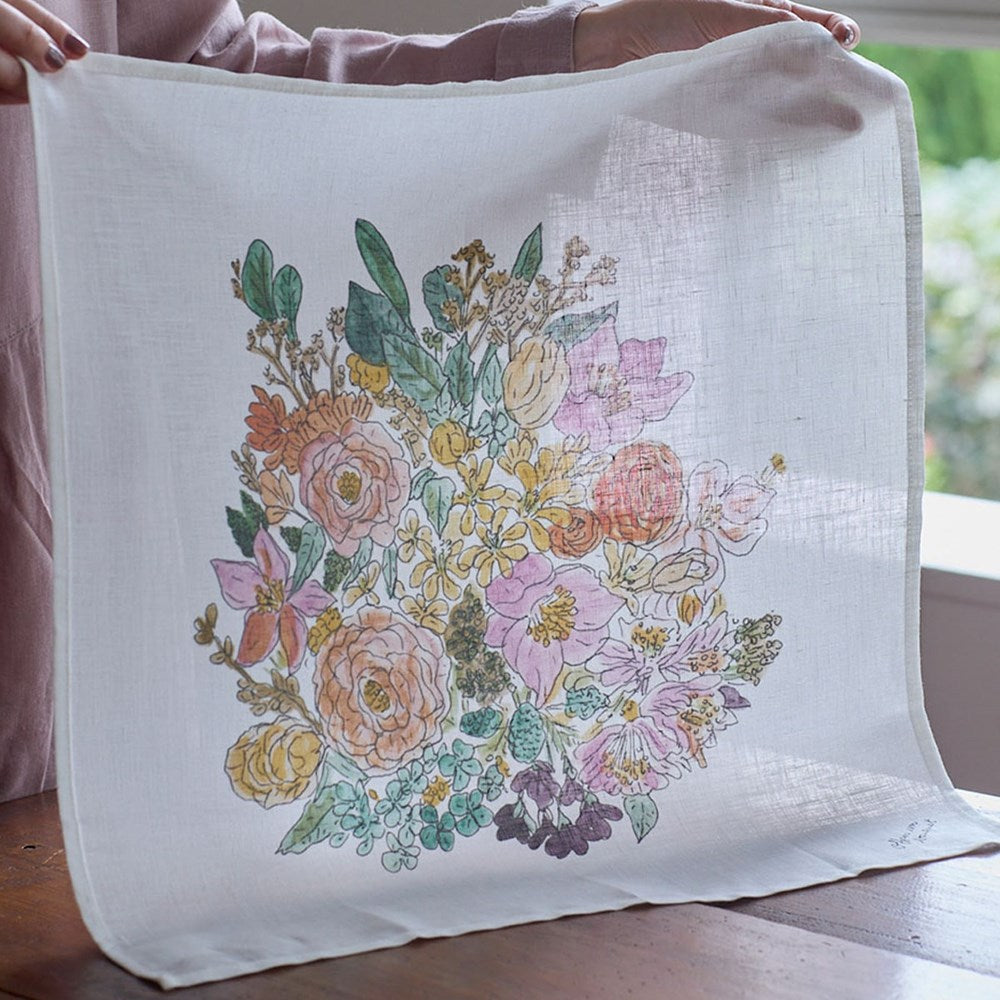 Fog Linen Work Hanky Isabelle B. Bouquet (1 pc) - product shown being held up.