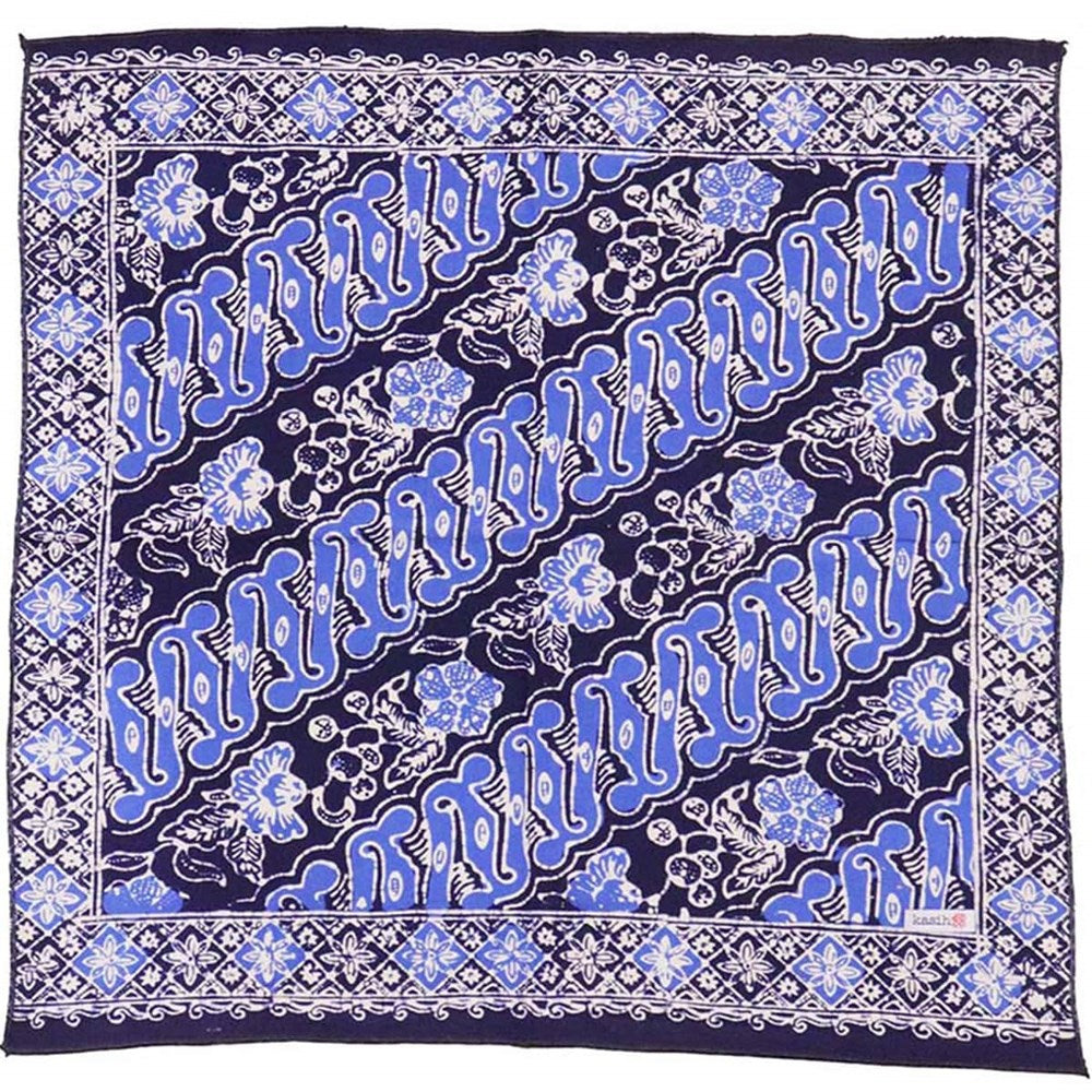 Kasih Co-op Hand Dyed Batik Bandana - Blue/White (1 pc) shown flat