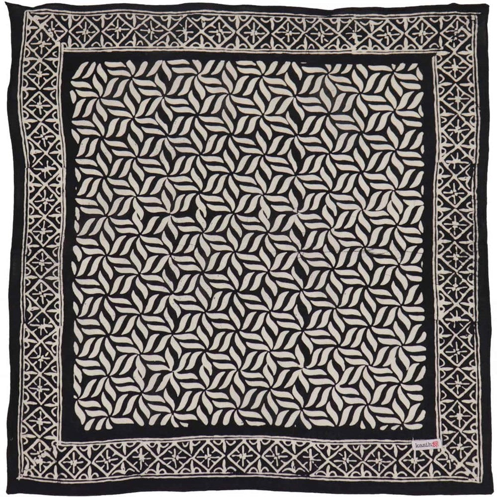 Kasih Co-op Hand Dyed Batik Bandana - Onyx Pinwheel (1 pc) shown flat