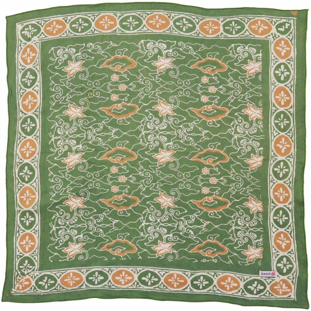 Kasih Co-op Hand Dyed Batik Bandana - Green/Gold (1 pc) shown flat