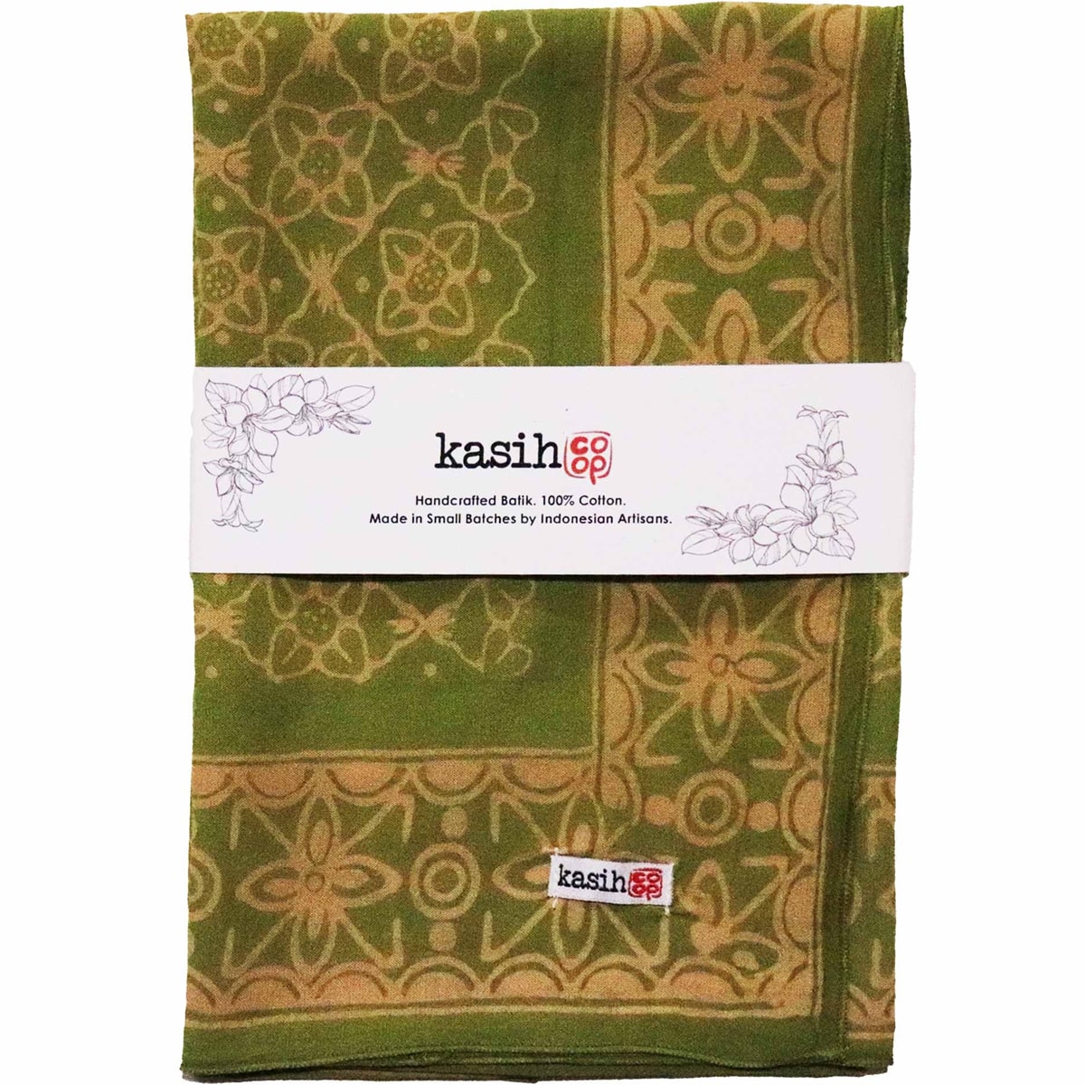 Kasih Co-op Hand Dyed Batik Bandana - Lime Blossom (1 pc) shown folded