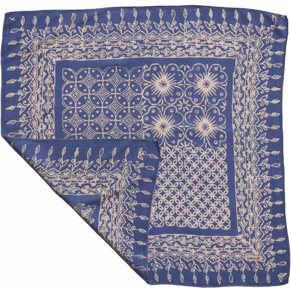 Kasih Co-op Hand Dyed Batik Bandana - Periwinkle (1 pc) shown with one corner folded