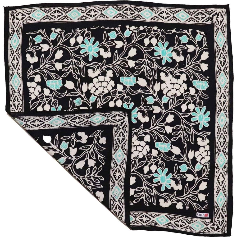 Kasih Co-op Hand Dyed Batik Bandana - Nile Nights Floral (1 pc) shown with one corner folded