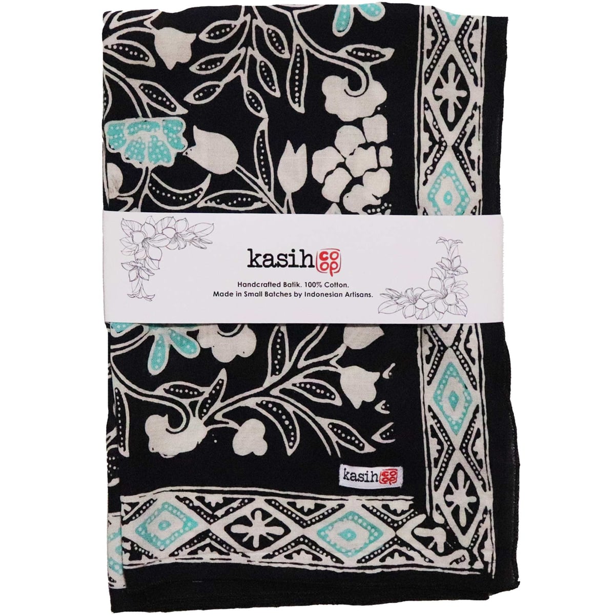 Kasih Co-op Hand Dyed Batik Bandana - Nile Nights Floral (1 pc) shown folded