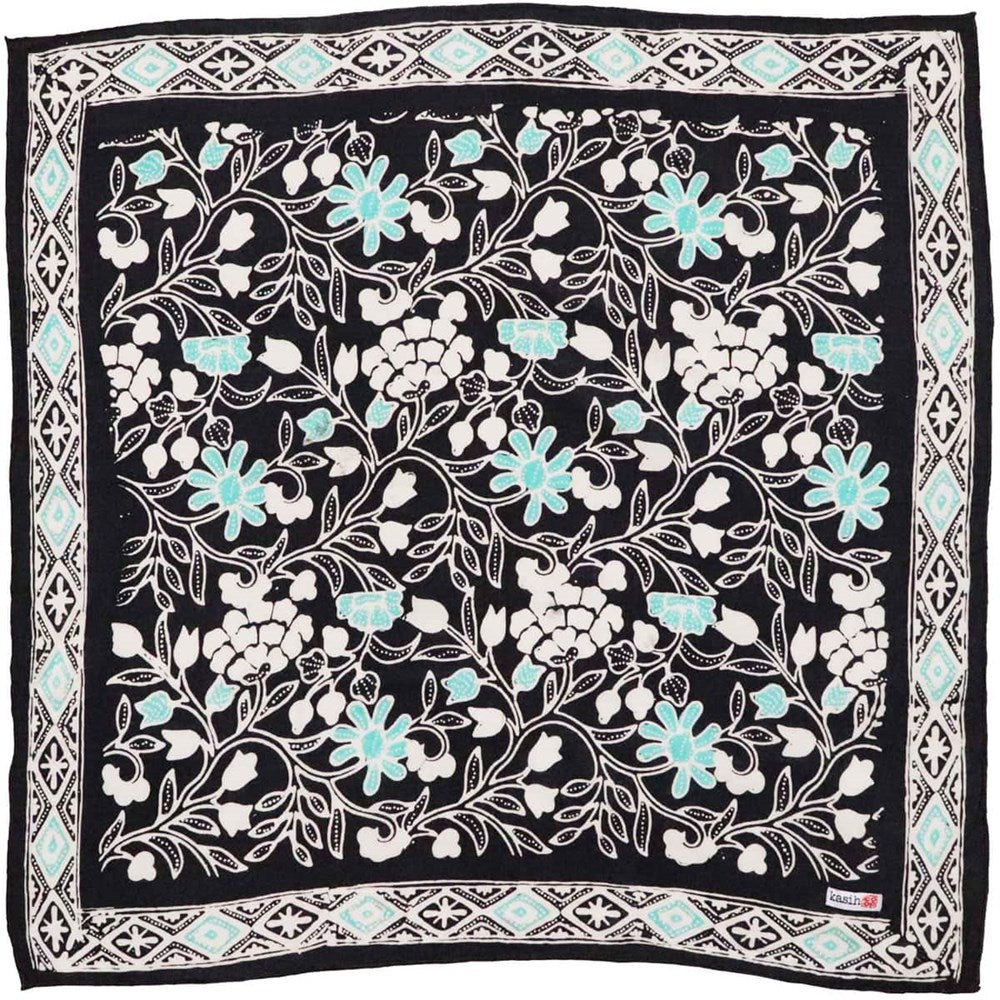 Kasih Co-op Hand Dyed Batik Bandana - Nile Nights Floral (1 pc) shown flat