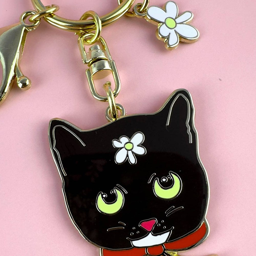 Centinelle Naoko Cat Keychain Charm (1 pc) - product shown up close on pink background. 