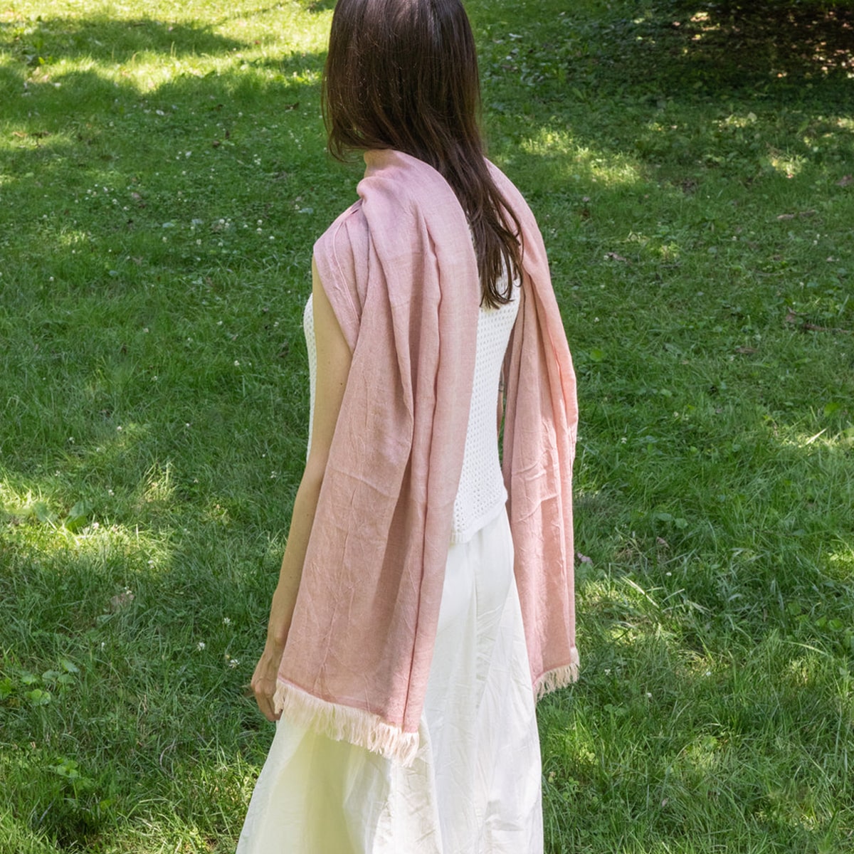 Kontex Haolu Cotton Wool Stole - Red Plum (1 pc) - product shown being worn by a model. 