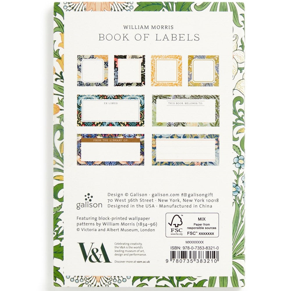 Chronicle Books William Morris Book of Labels (96 pcs) showing back of packaging
